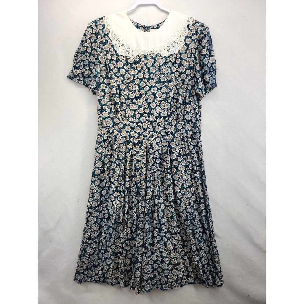 Vintage Sarah Richards Dress Ditsy Dloral Lace Peter Pan Collar Cottagecore...
